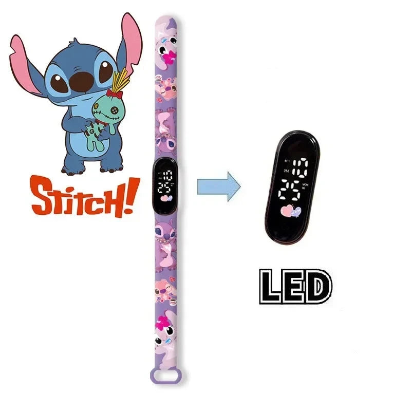 Relógio Digital Stitch & Angel de LED Impermeável